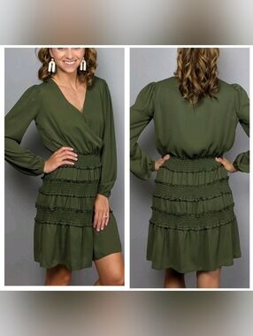 Cottagecore Chic Olive Green Tiered Mini Dress – Lili Sidonio Boho Puff Sleeve